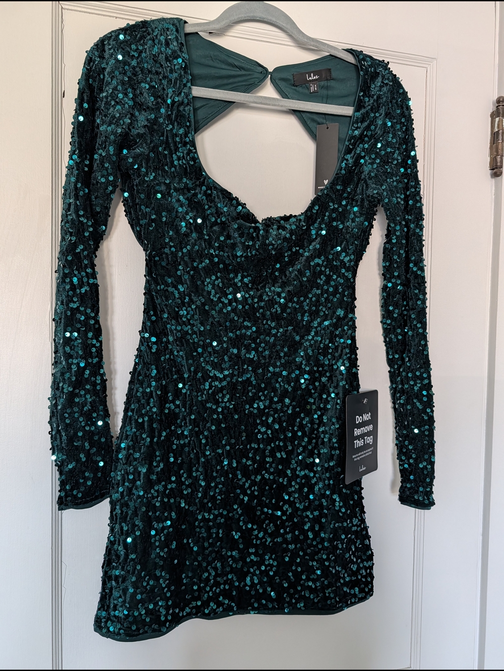 NWT Lulu's Teal Sequin Long-Sleeve Mini Dress